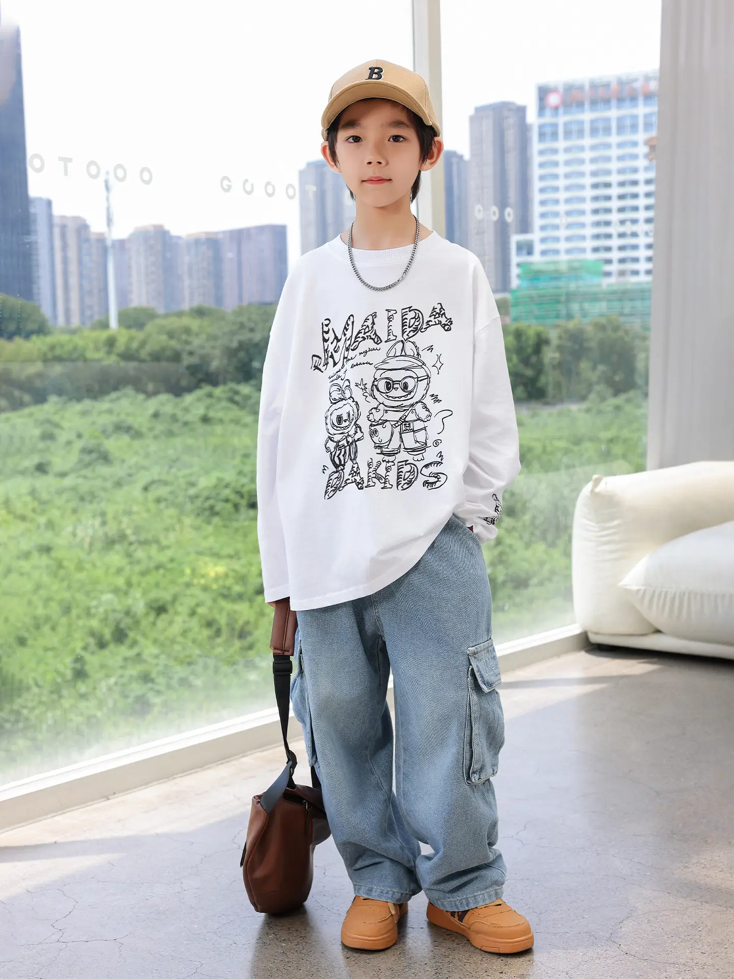 Panda Yuanyuan 2025 Boys Long Sleeve T-Shirt Cartoon Print