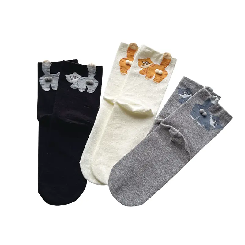Cute Cartoon Cat Socks for Women Mid-Calf Cotton