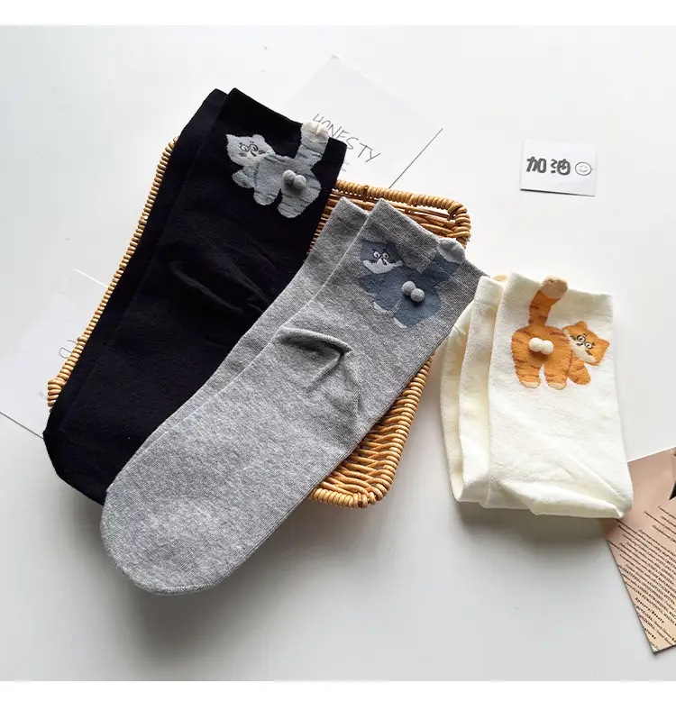Cute Cartoon Cat Socks for Women Mid-Calf Cotton — feature 10