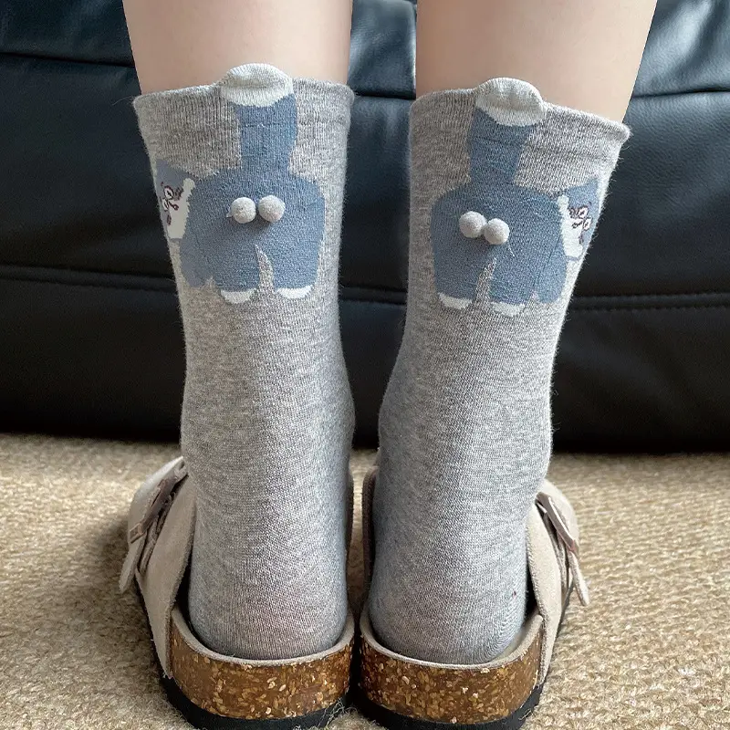 Cute Cartoon Cat Socks for Women Mid-Calf Cotton