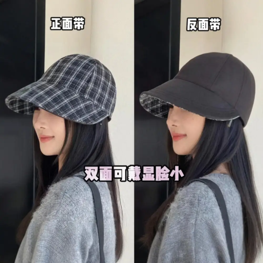 Double Sided Plaid Sun Hat for Women Autumn Winter