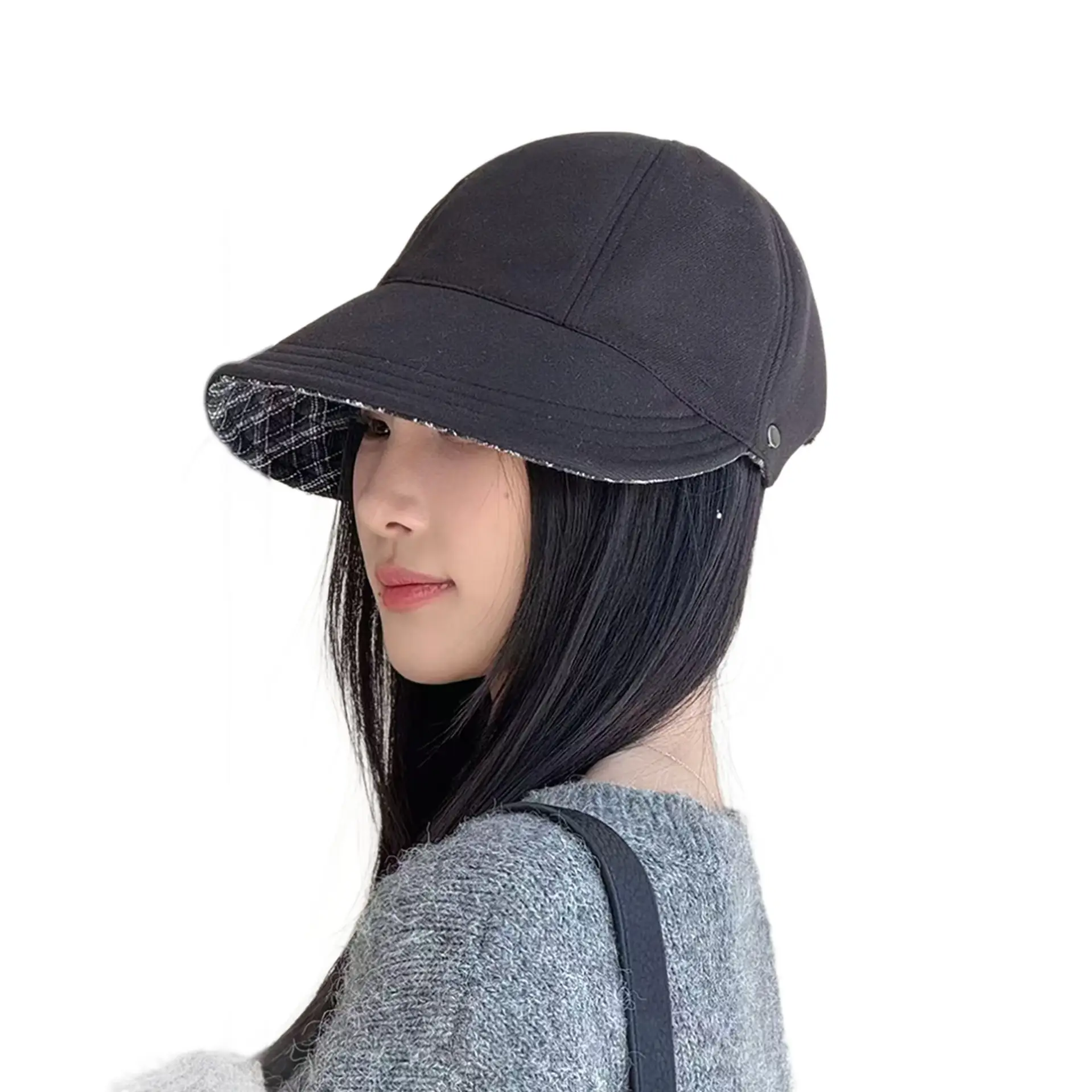 Double Sided Plaid Sun Hat for Women Autumn Winter
