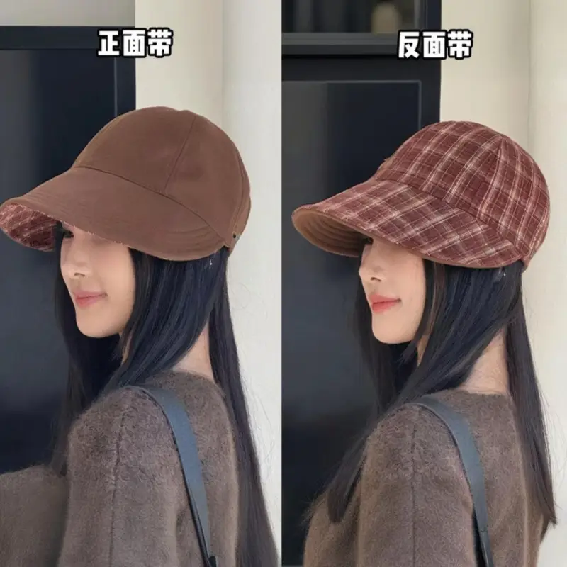 Double Sided Plaid Sun Hat for Women Autumn Winter — feature 16