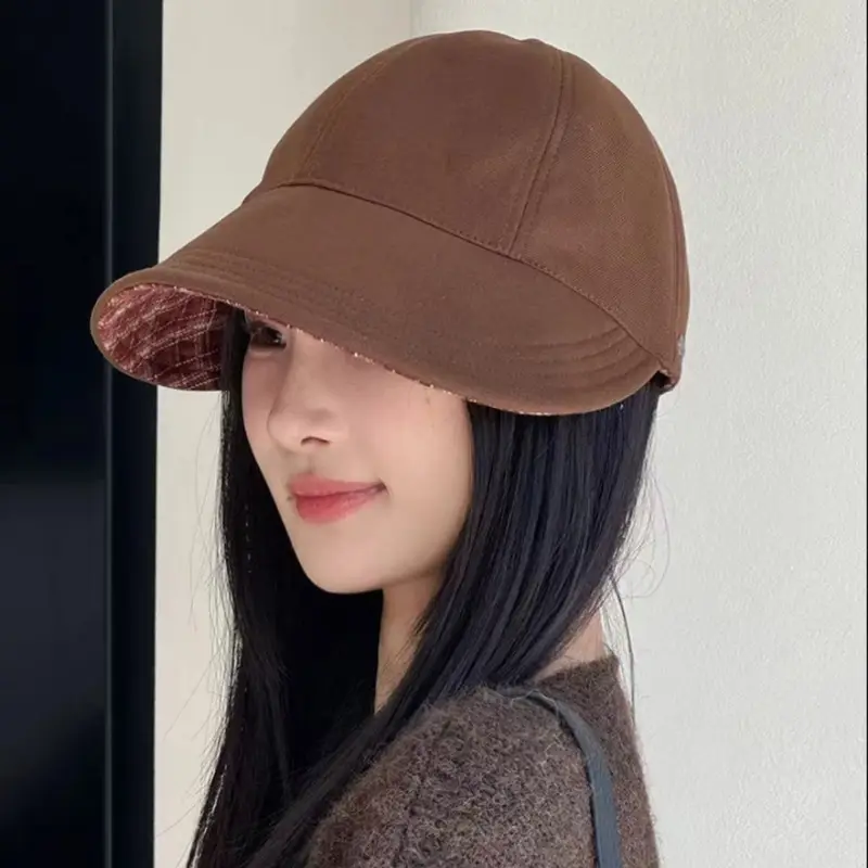 Double Sided Plaid Sun Hat for Women Autumn Winter — feature 18