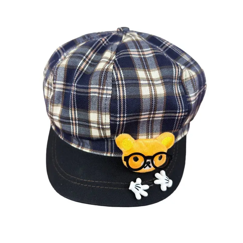 Cute Cartoon Glasses Bear Plaid Hat for Women - Image 6