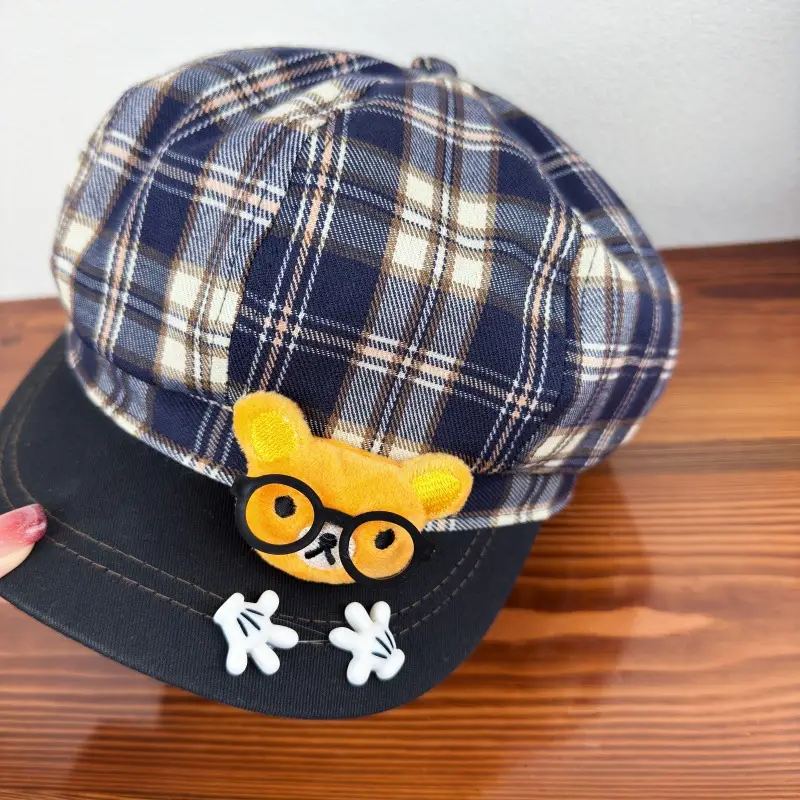 Cute Cartoon Glasses Bear Plaid Hat for Women — feature 12