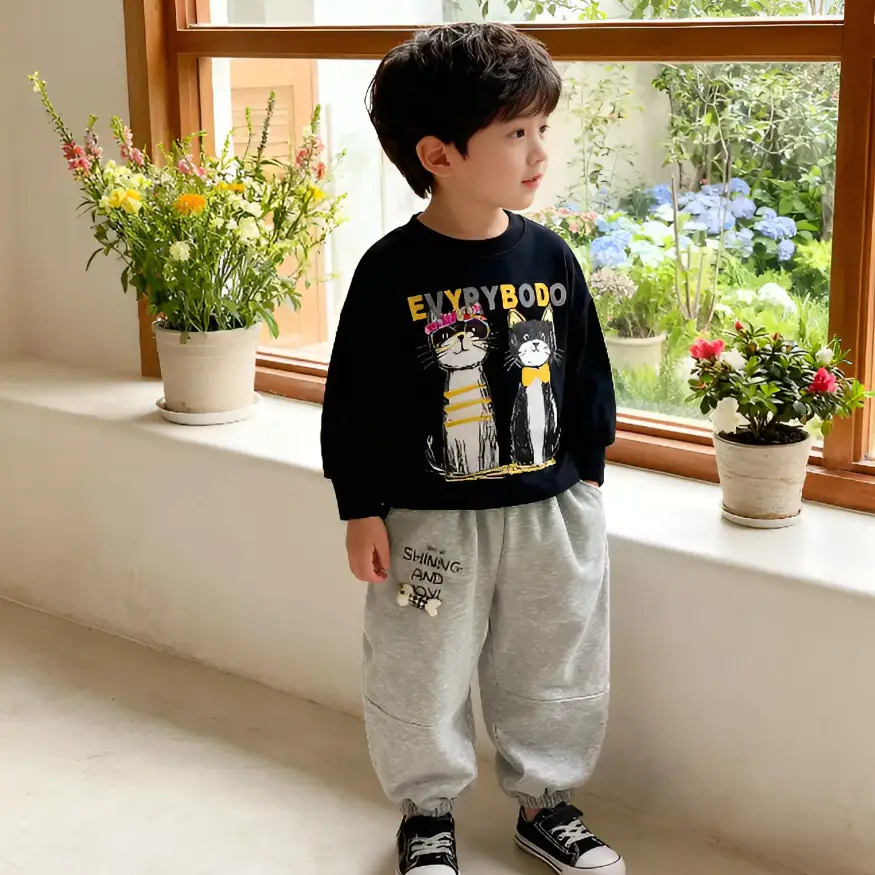 Kids Grey Hoodie Pants Set Cotton 2025