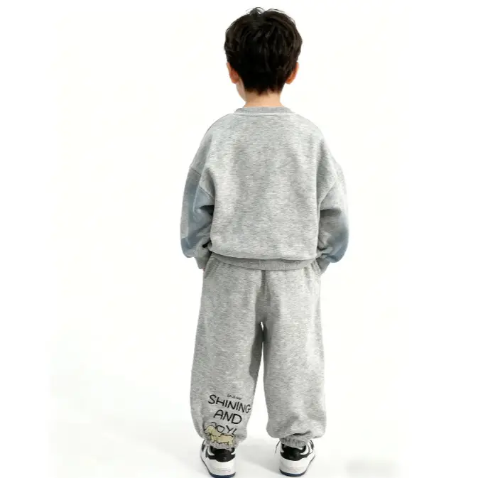 Kids Grey Hoodie Pants Set Cotton 2025