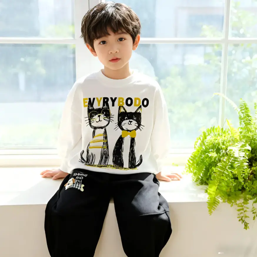 Kids Grey Hoodie Pants Set Cotton 2025