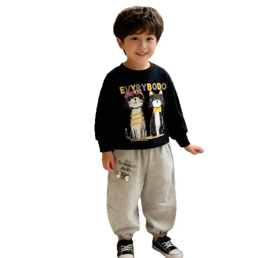 Kids Grey Hoodie Pants Set Cotton 2025