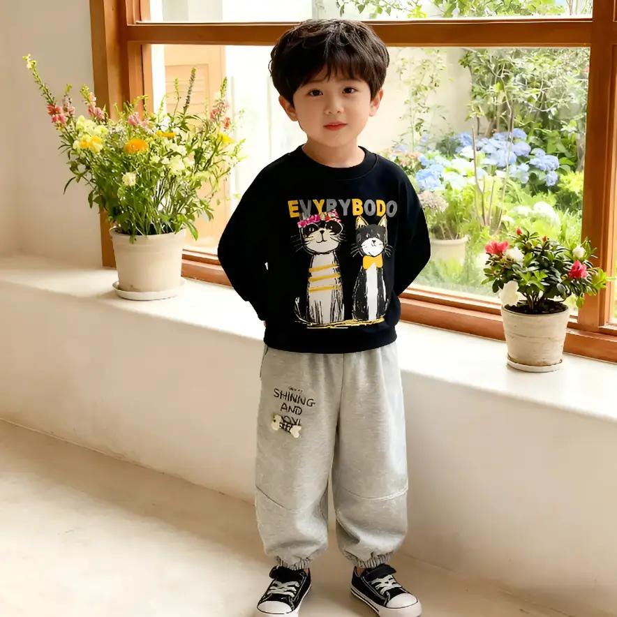 Kids Grey Hoodie Pants Set Cotton 2025 — feature 2