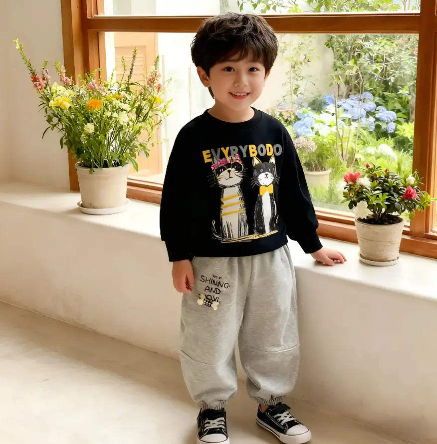 Kids Grey Hoodie Pants Set Cotton 2025 — feature 3