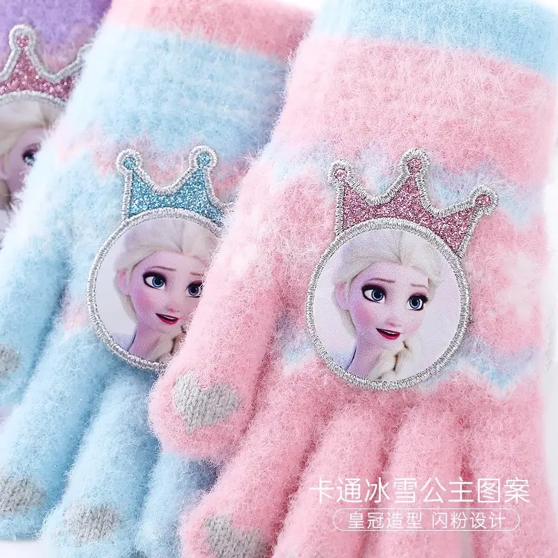 Wool Earmuffs Full-Finger Winter Girls Five-Finger Elsa Princess Kidsren's Frozen Primary School Warm Suit