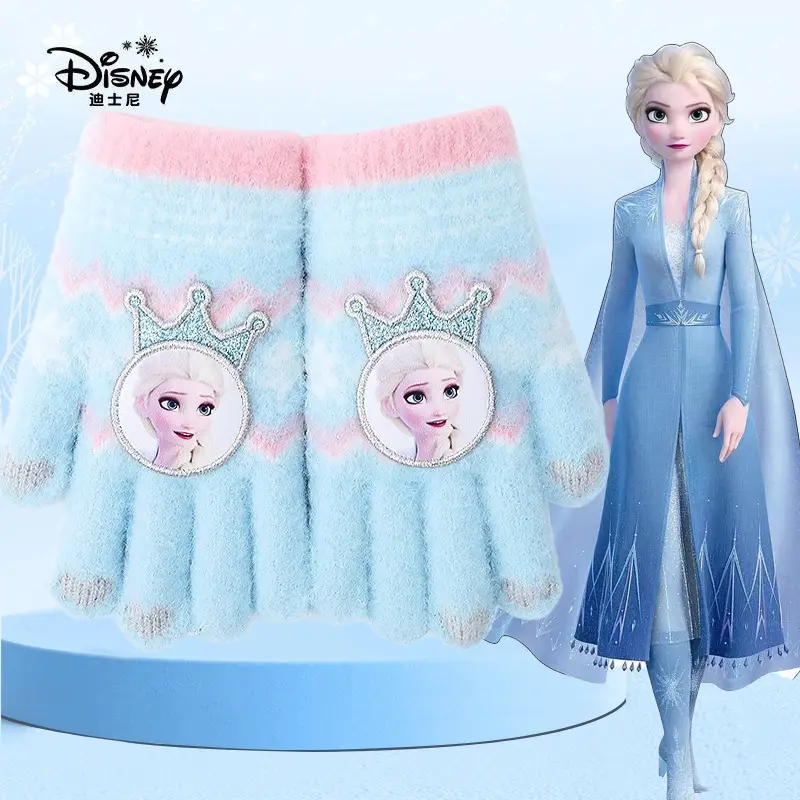 Wool Earmuffs Full-Finger Winter Girls Five-Finger Elsa Princess Kidsren's Frozen Primary School Warm Suit