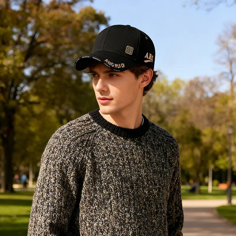 Men's Black Fleece Lined Baseball Cap Winter Warm - Image 6
