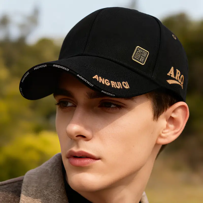 Men's Black Fleece Lined Baseball Cap Winter Warm - Image 7