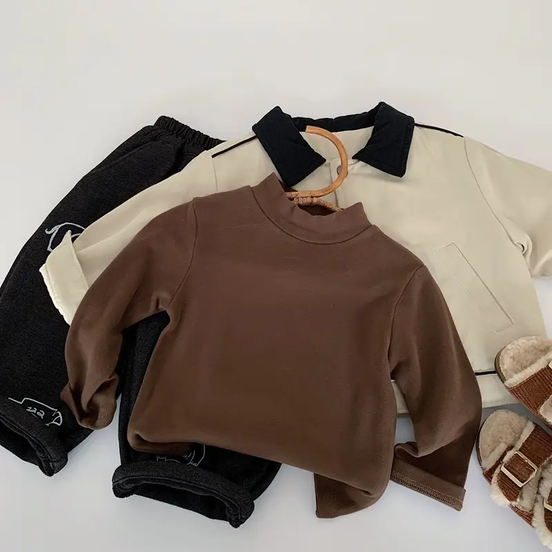Boys Thermal Long Sleeve T-Shirt Winter Kids Beige — feature 4