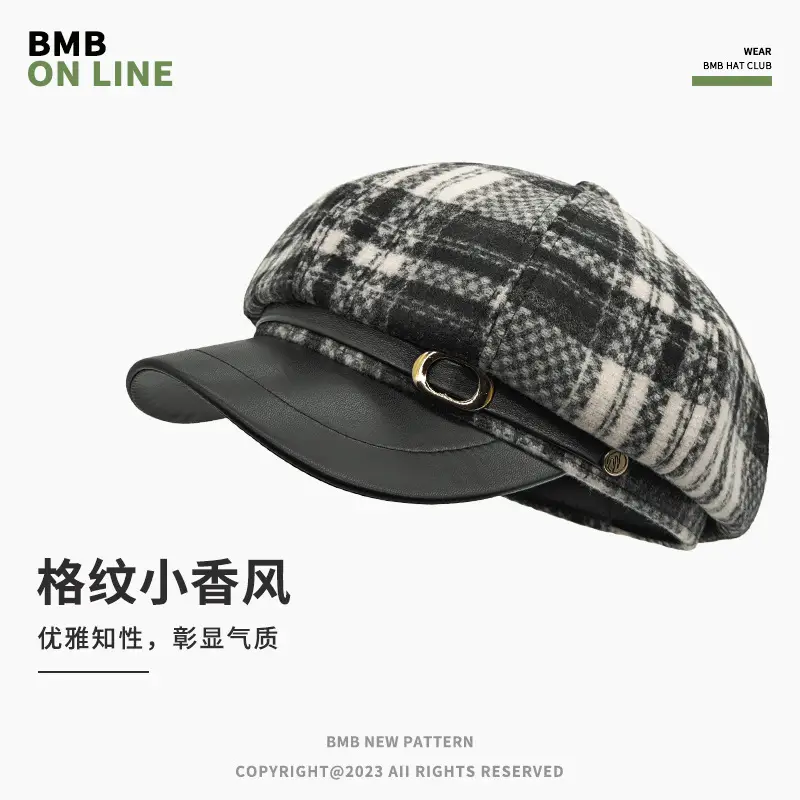 Tweed Plaid Beret Hat for Women British Style - Image 11