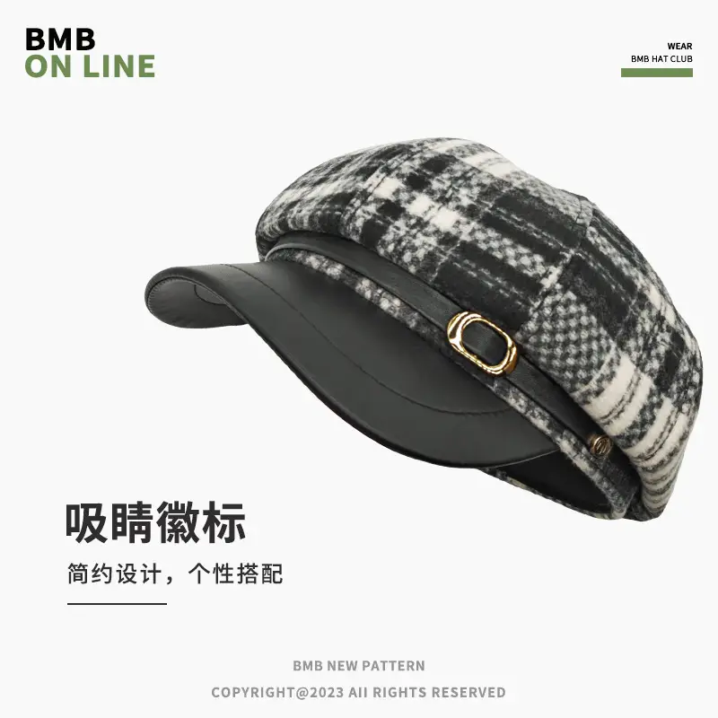 Tweed Plaid Beret Hat for Women British Style — feature 1