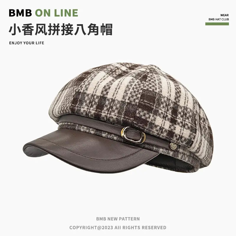Tweed Plaid Beret Hat for Women British Style — feature 10