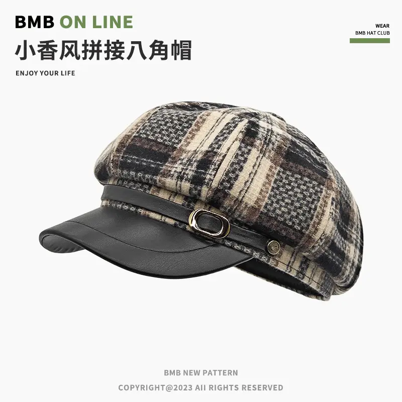 Tweed Plaid Beret Hat for Women British Style — feature 11