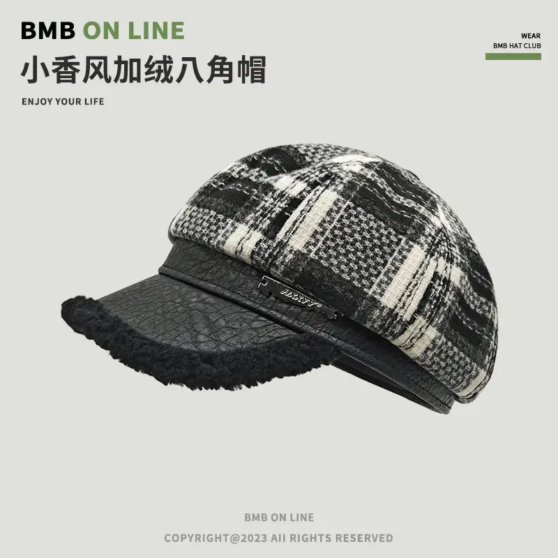 Tweed Plaid Beret Hat for Women British Style — feature 13