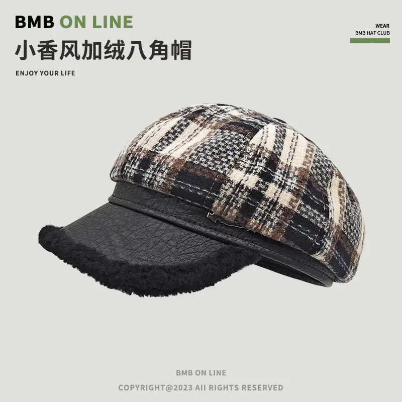 Tweed Plaid Beret Hat for Women British Style — feature 15