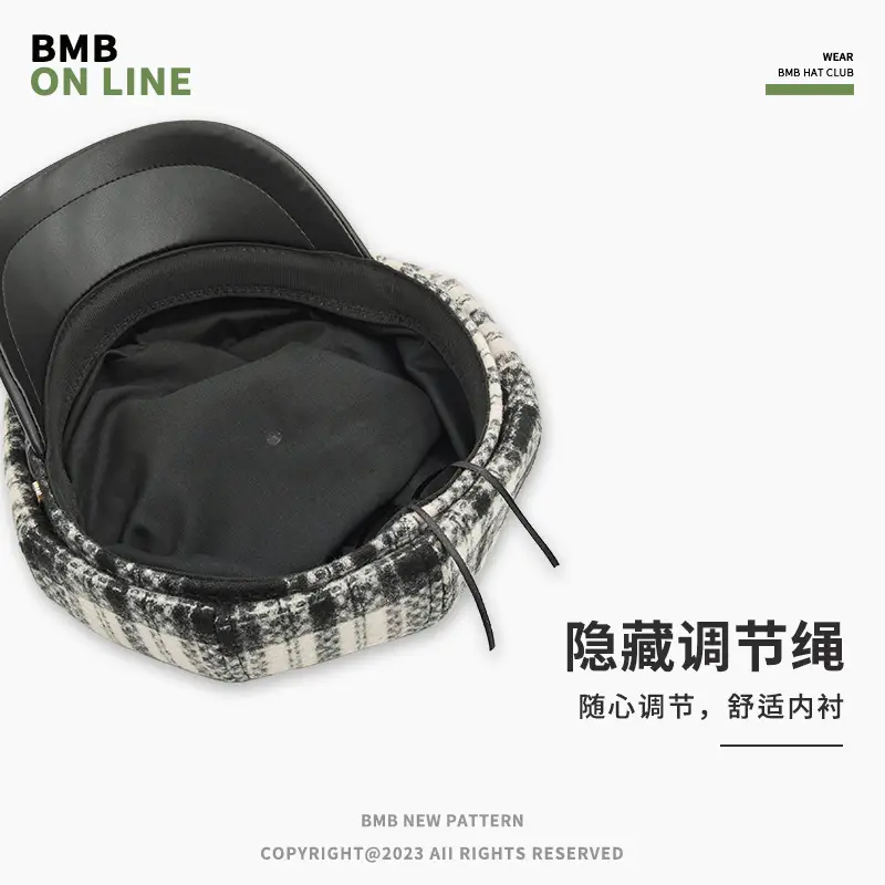 Tweed Plaid Beret Hat for Women British Style — feature 3