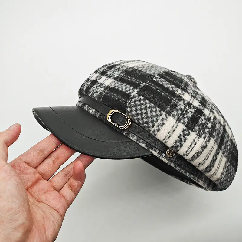 Tweed Plaid Beret Hat for Women British Style — feature 4