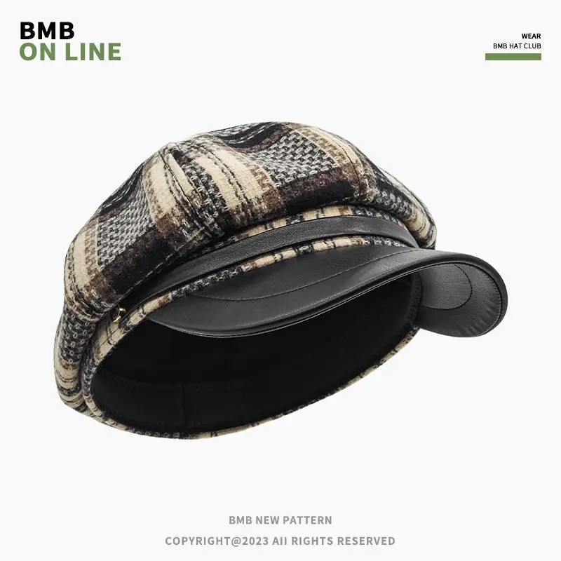 Tweed Plaid Beret Hat for Women British Style — feature 5