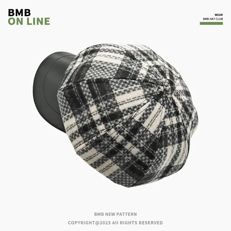 Tweed Plaid Beret Hat for Women British Style — feature 6