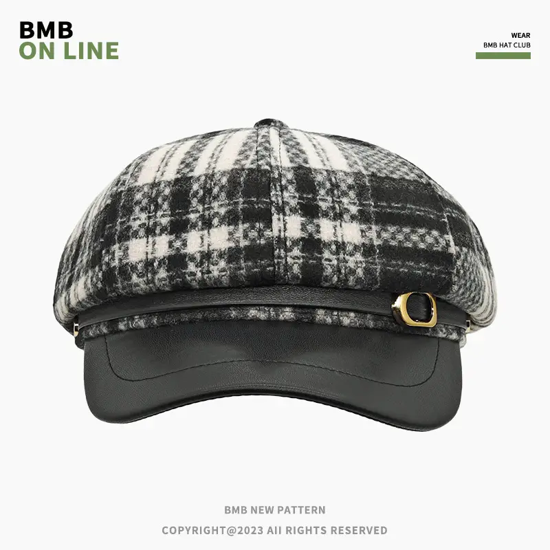 Tweed Plaid Beret Hat for Women British Style — feature 7
