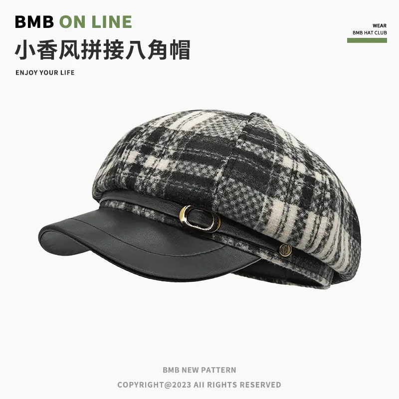 Tweed Plaid Beret Hat for Women British Style — feature 9