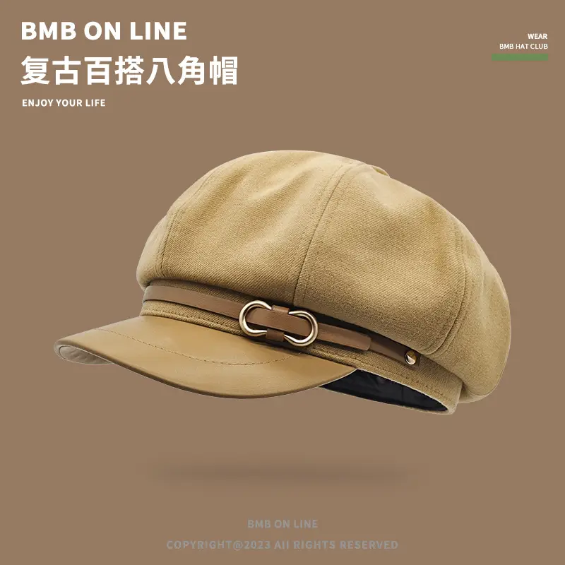 Tweed Plaid Beret Hat for Women British Style - Image 6