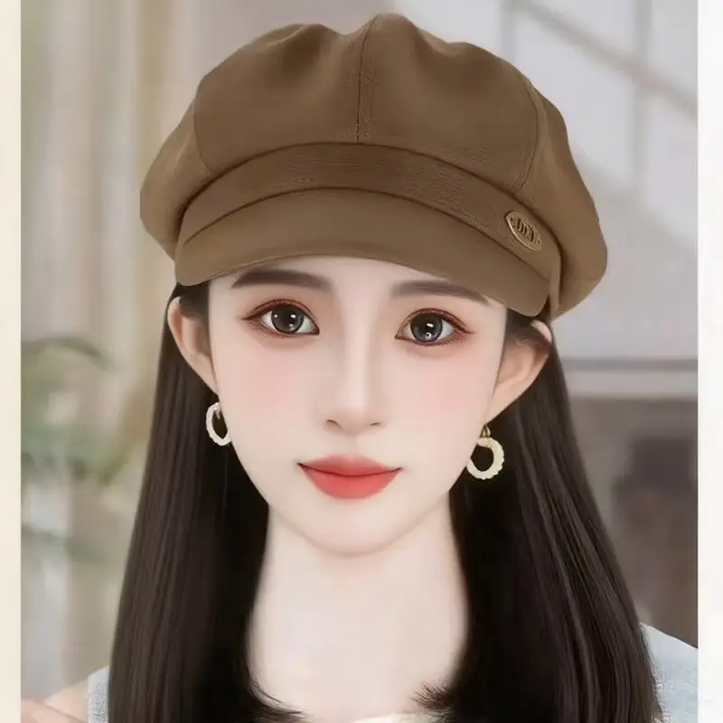 Women's Korean Style Miu Beret Face-Slimming Wig Cap Large Head - Image 5