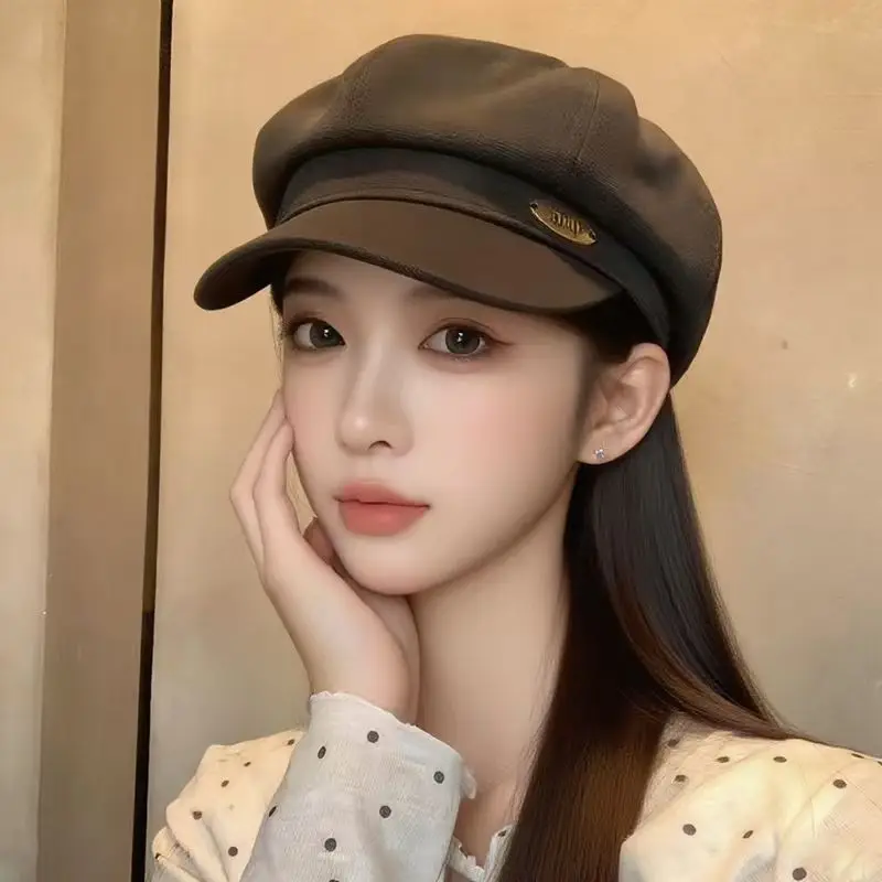 Women's Korean Style Miu Beret Face-Slimming Wig Cap Large Head - Image 6
