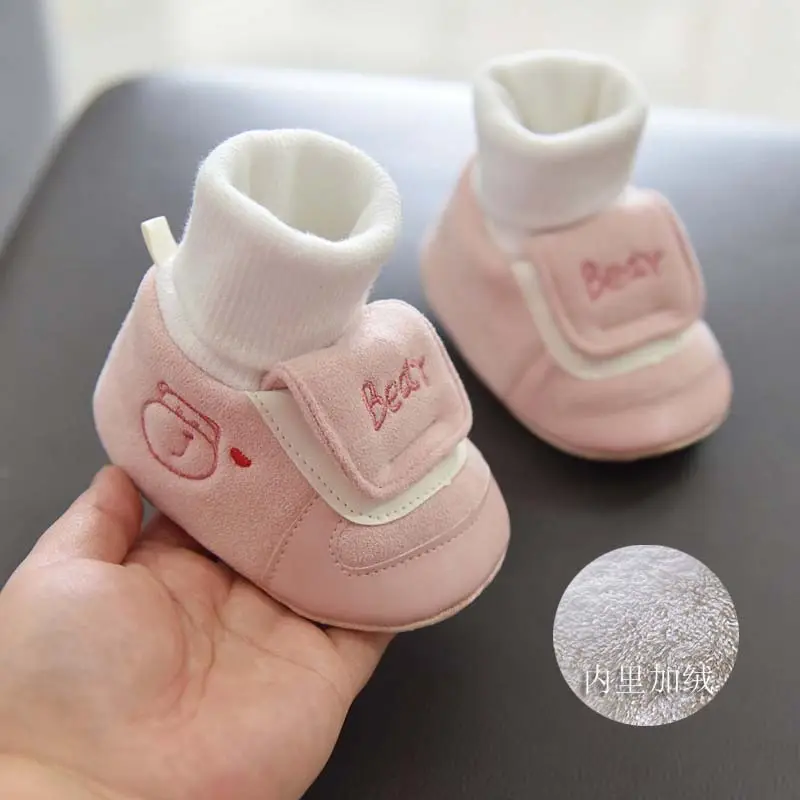 Jingqi Baby Boy's Velvet Step-In Shoes 2025 Winter Warm Socks 3-6M