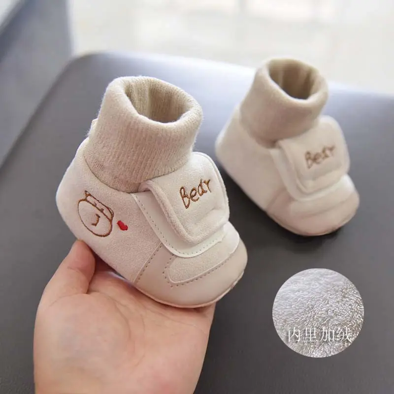 Jingqi Baby Boy's Velvet Step-In Shoes 2025 Winter Warm Socks 3-6M