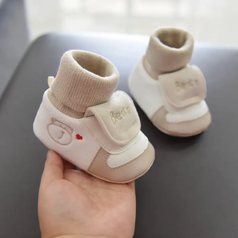 Jingqi Baby Boy's Velvet Step-In Shoes 2025 Winter Warm Socks 3-6M