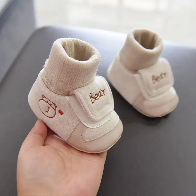 Jingqi Baby Boy's Velvet Step-In Shoes 2025 Winter Warm Socks 3-6M