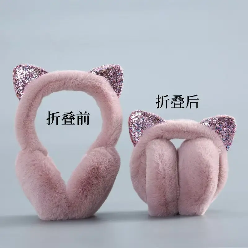 New Winter Earmuffs, Cute and Warm, Cat Ear Style, Plush Ear Protectors for Cycling, Anti-Freeze and Cold-Proof, Foldable