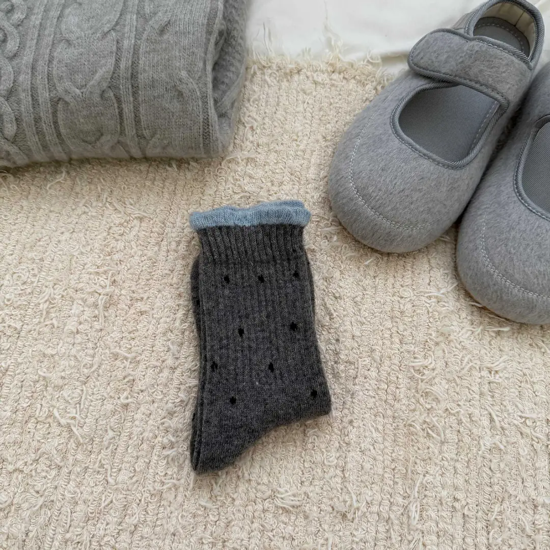 Little Red Book's Best-Selling Model! Winter Wool Socks Combination Gray Button Thickeneded Warm Pile Socks Mid-Calf Socks for Women