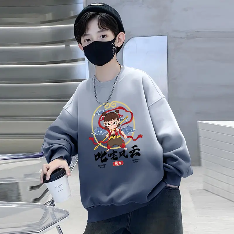 Boys Cartoon Sweatshirt Gradient Purple White Long Sleeve