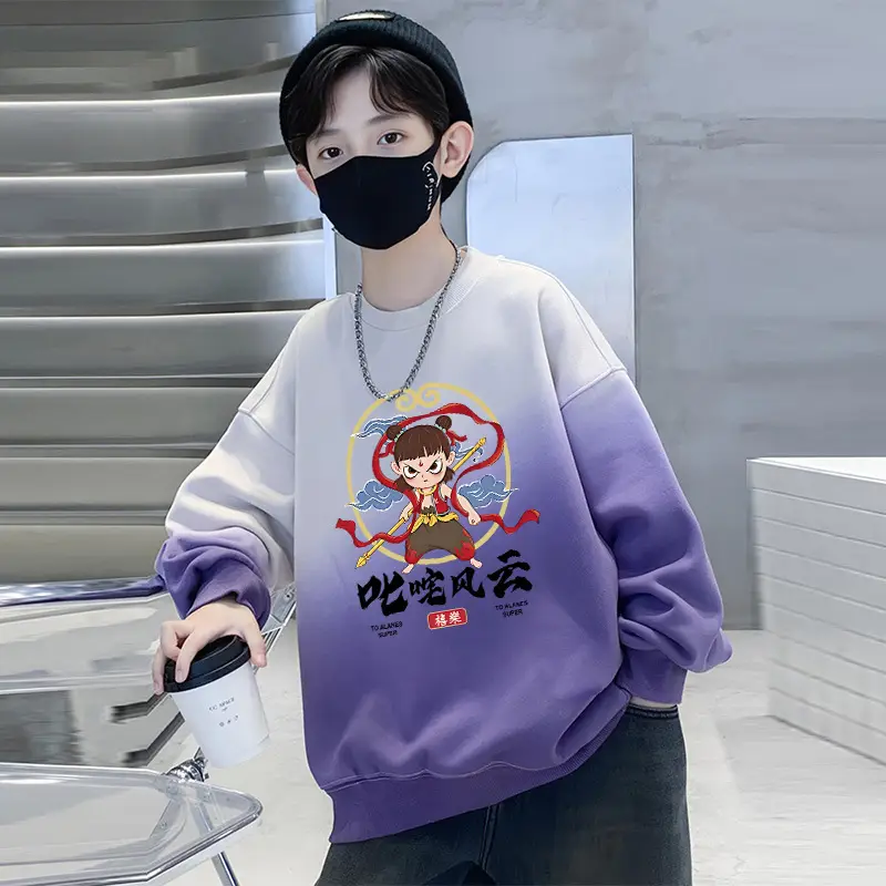 Boys Cartoon Sweatshirt Gradient Purple White Long Sleeve