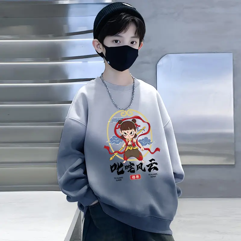 Boys Cartoon Sweatshirt Gradient Purple White Long Sleeve