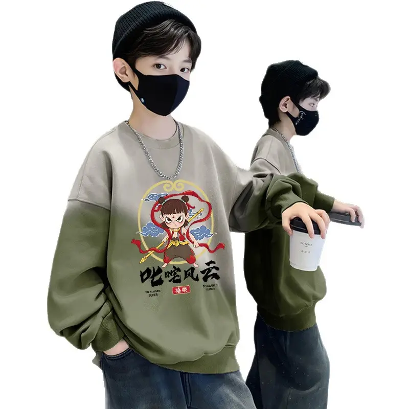 Boys Cartoon Sweatshirt Gradient Purple White Long Sleeve