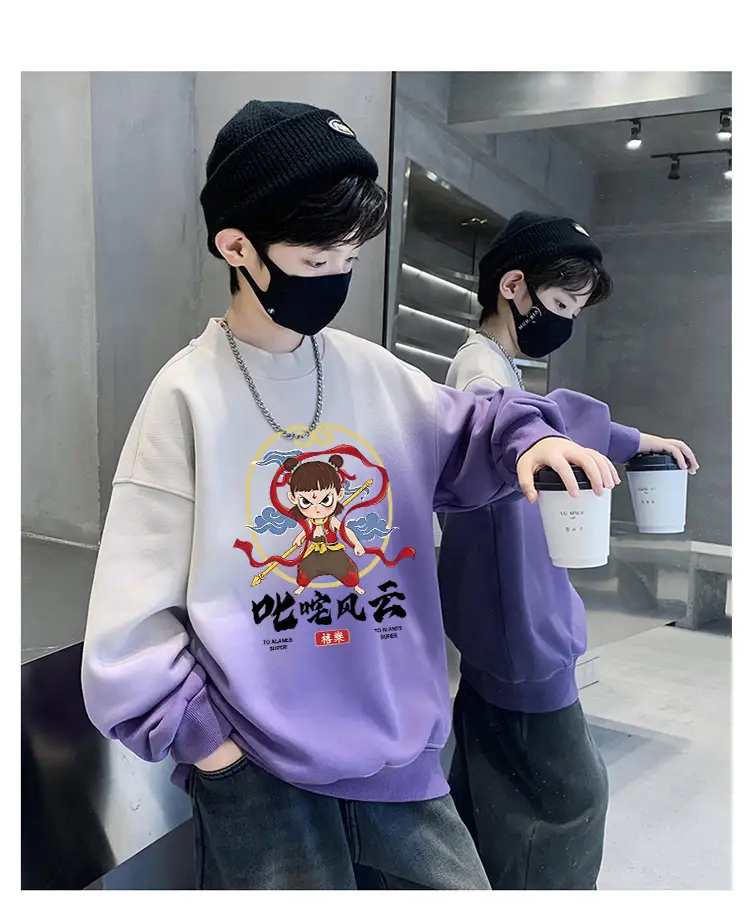 Boys Cartoon Sweatshirt Gradient Purple White Long Sleeve — feature 17