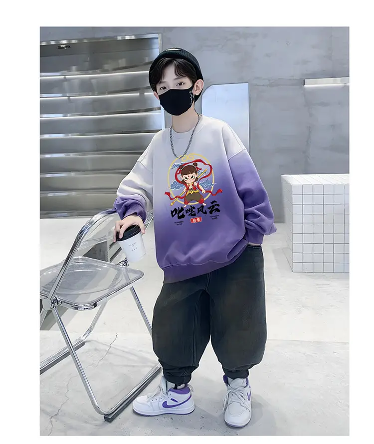 Boys Cartoon Sweatshirt Gradient Purple White Long Sleeve — feature 18