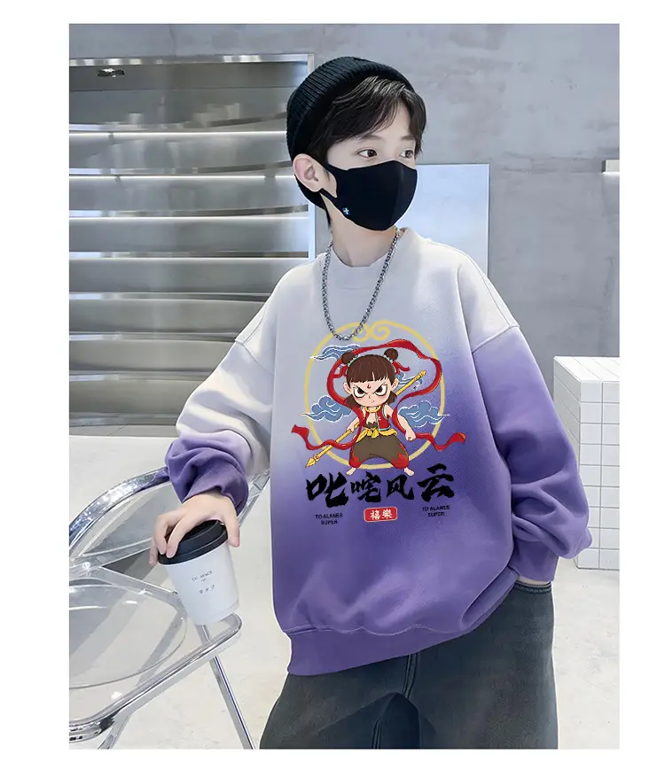 Boys Cartoon Sweatshirt Gradient Purple White Long Sleeve — feature 19