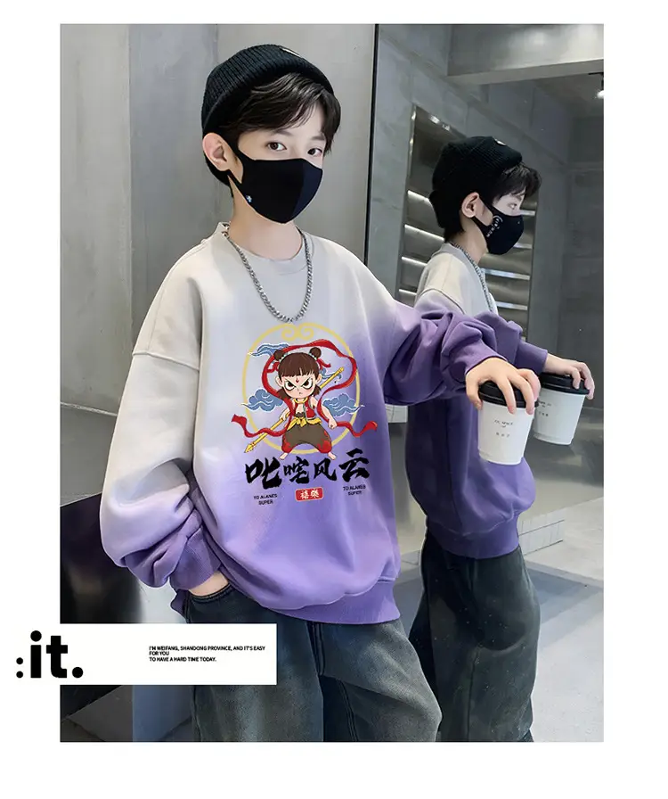 Boys Cartoon Sweatshirt Gradient Purple White Long Sleeve — feature 20